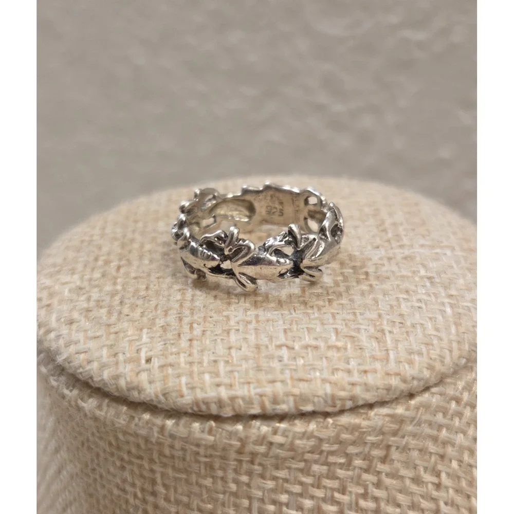 Unique Vintage Sterling‎ Silver Leaping Frog Infinity Ring Size 5